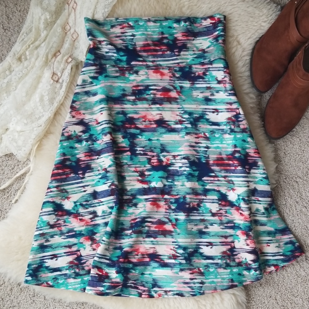 LuLaRoe A-Line Skirt in Teal, Navy & Pink Floral Print